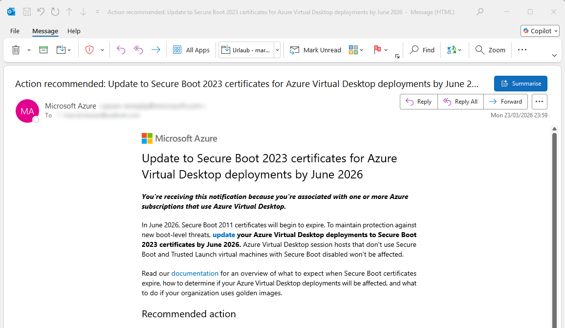 Azure Virtual Desktop - Prepare for Secure Boot Certificate Changes by June 2026